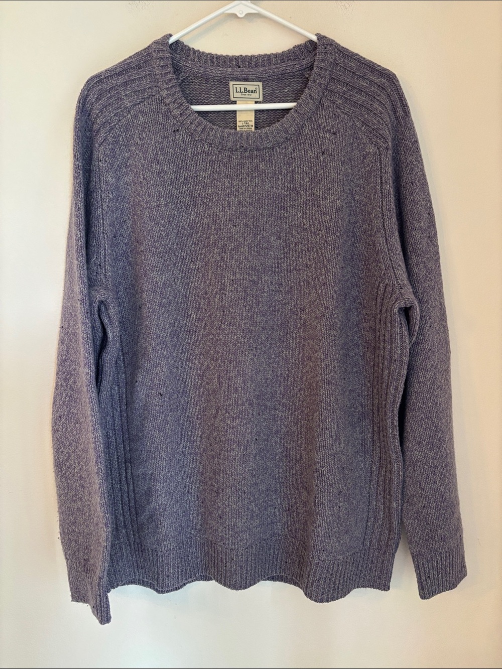 L.L. Bean 100% lambs wool womens speckle Crewneck Sweater Heather Purple LG Tall